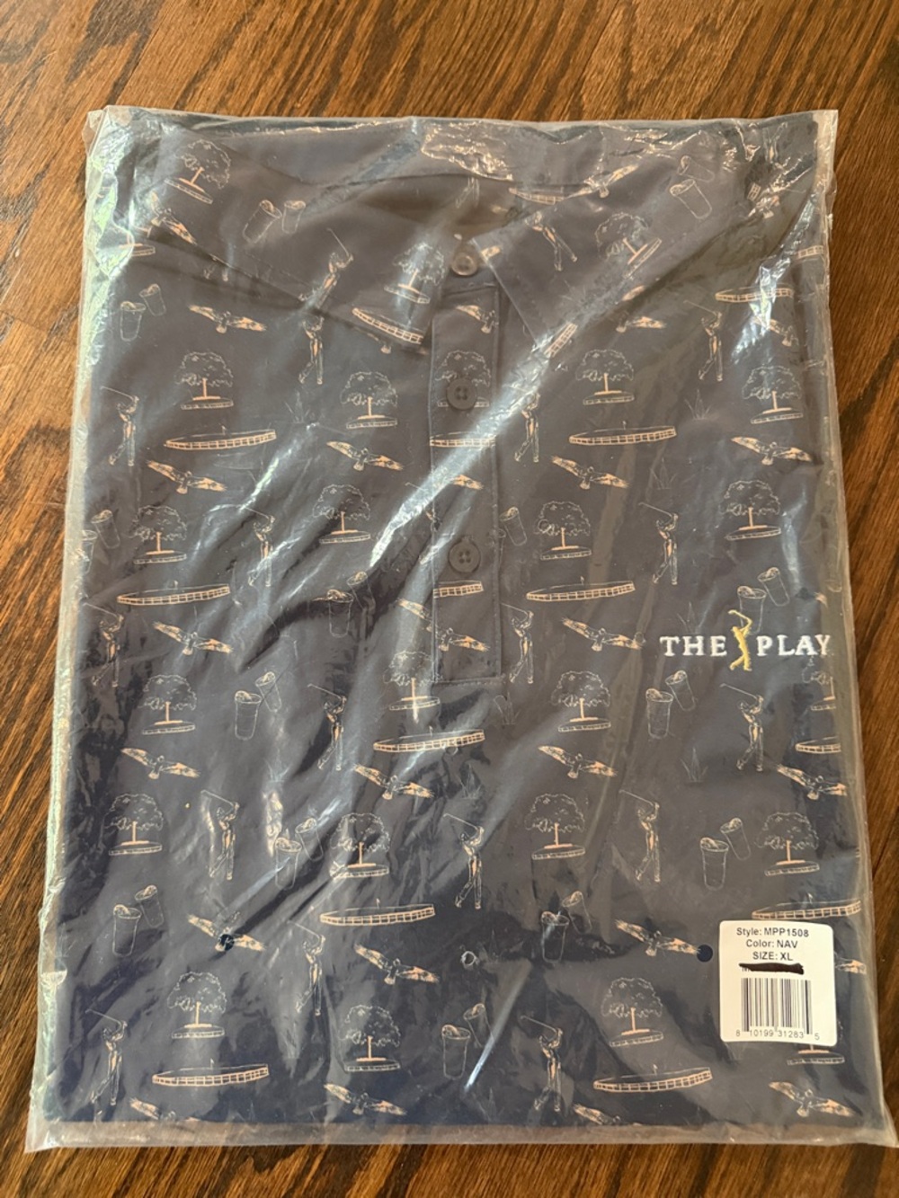 The Players- Navy Golf Polo with Subtle Print